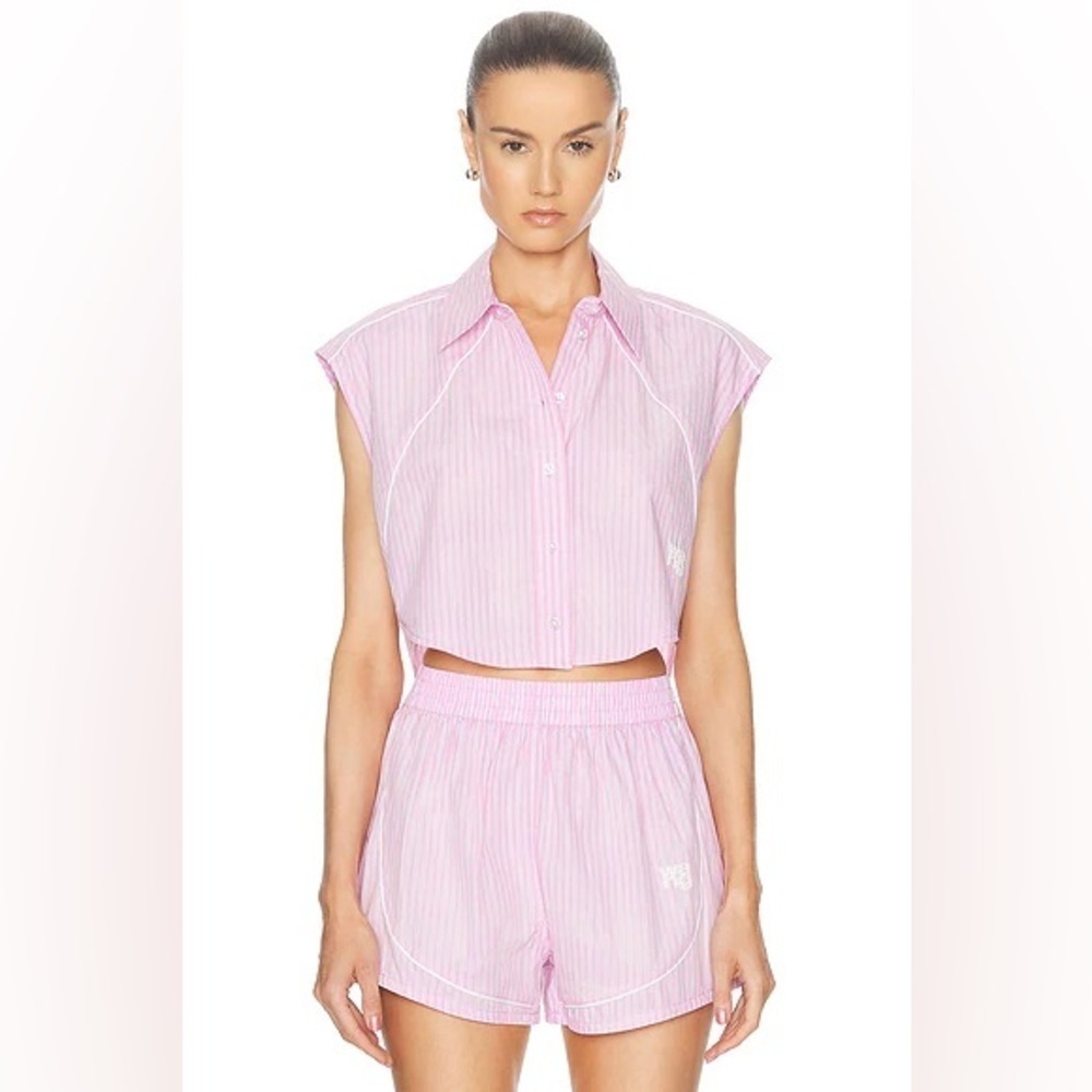 *SET* ALEXANDER WANG Matching Poplin Cropped Sleeveless Top & Shorts Size XS NWT